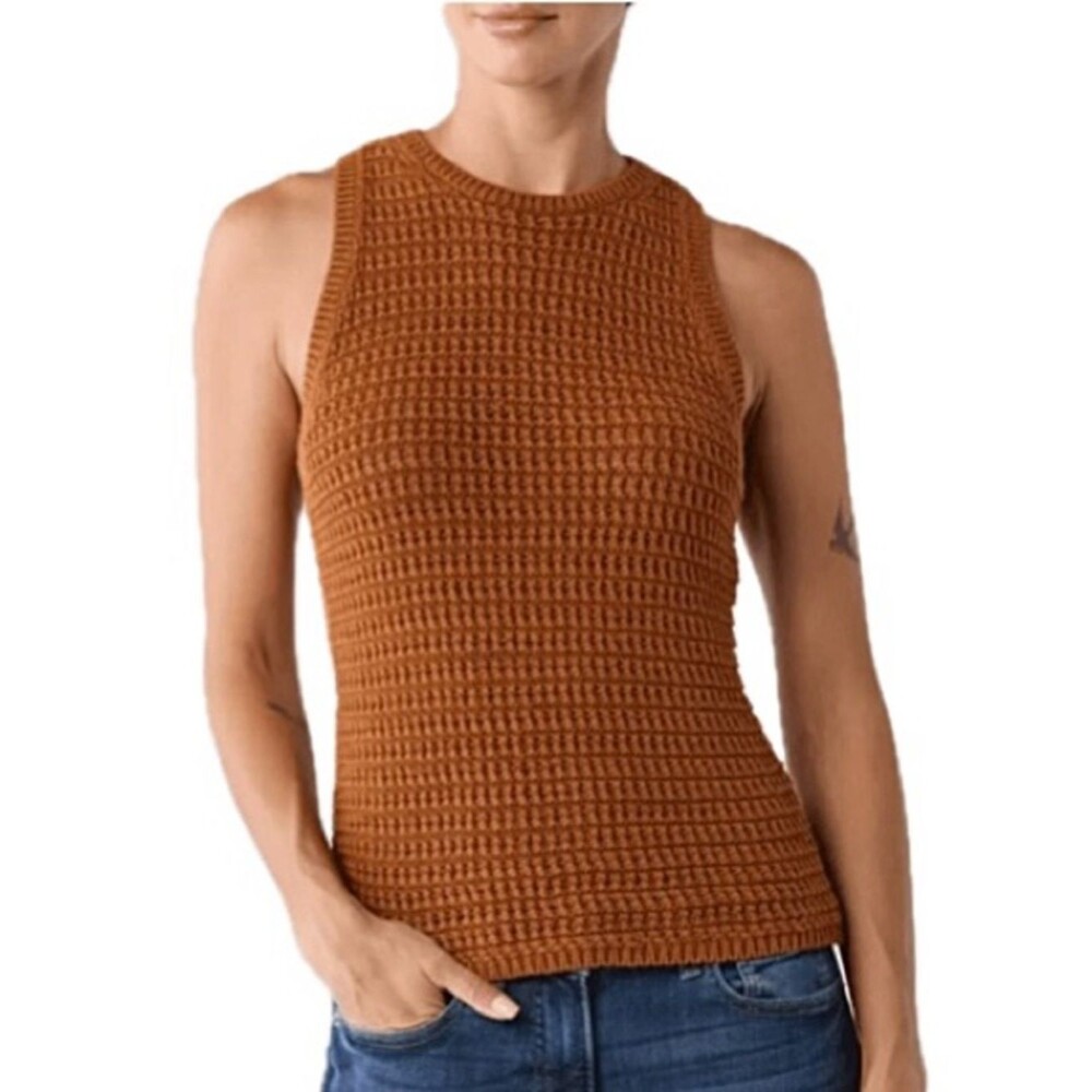 Madewell Crochet Knit Crewneck Racerback Sweater Tank Top Womens Size XS Toffee